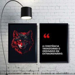 Kit 2 Quadros Motivacionais Constância - Lobo 45x34cm - com Vidro:moldura Branca - 2