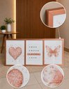 Ver imagem 3 de Kit de Quadros Quarto Rose Gold Coração Borboleta Amor 42x32 Vidro