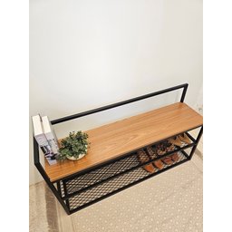 Banco Sapateira Estilo Industrial Ferro com Mdf 100cm - 3