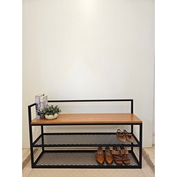 Banco Sapateira Estilo Industrial Ferro com Mdf 100cm - 4