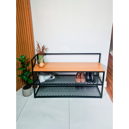 Banco Sapateira Estilo Industrial Ferro com Mdf 100cm - 1