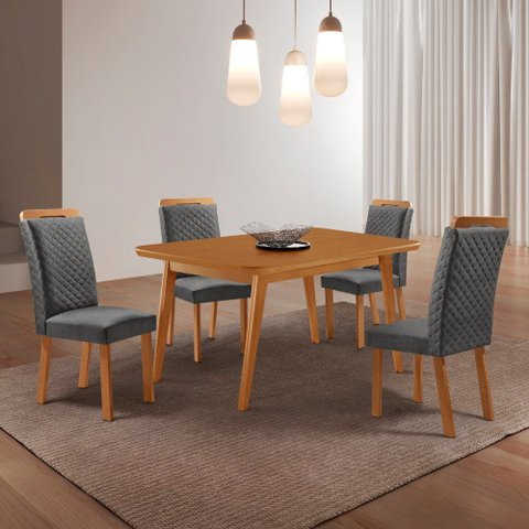 Mesa de Jantar Copper 120cm Tampo MDF Laminado Canto Copo e 4 Cadeiras Lorena