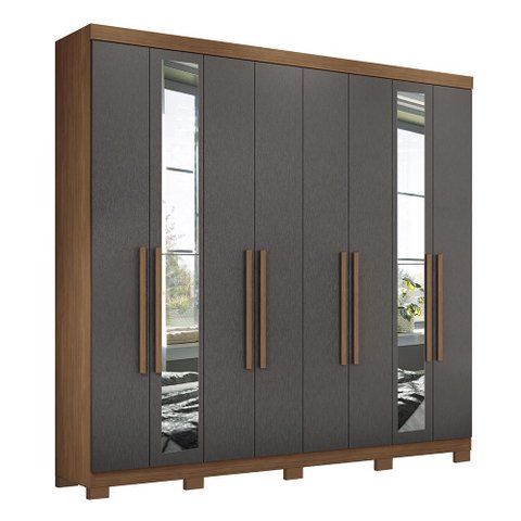 Guarda Roupa Casal Master New 8.4 8 Portas Jatobá/grafite com Espelho e Pés - Santos Andirá
