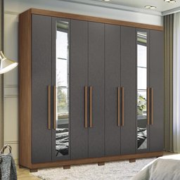 Guarda Roupa Casal Master New 8.4 8 Portas Jatobá/grafite com Espelho e Pés - Santos Andirá - 2