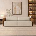 Ver imagem 1 de Sofá Living Sala de Estar Abel 240cm Bipartido Pés de Madeira Pu/linho Caramelo/bege G33 - Gran Belo