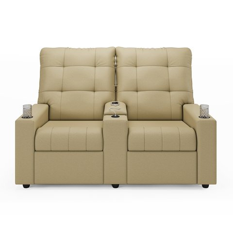 Poltrona Reclinável para Cinema Parma 2 Lugares Baú Usb Pu Bege Fh1 - D'Rossi