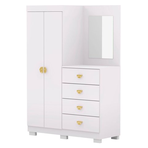 Guarda Roupa Cômoda com Espelho 120cm Rita Flex Branco V02 - Mpozenato