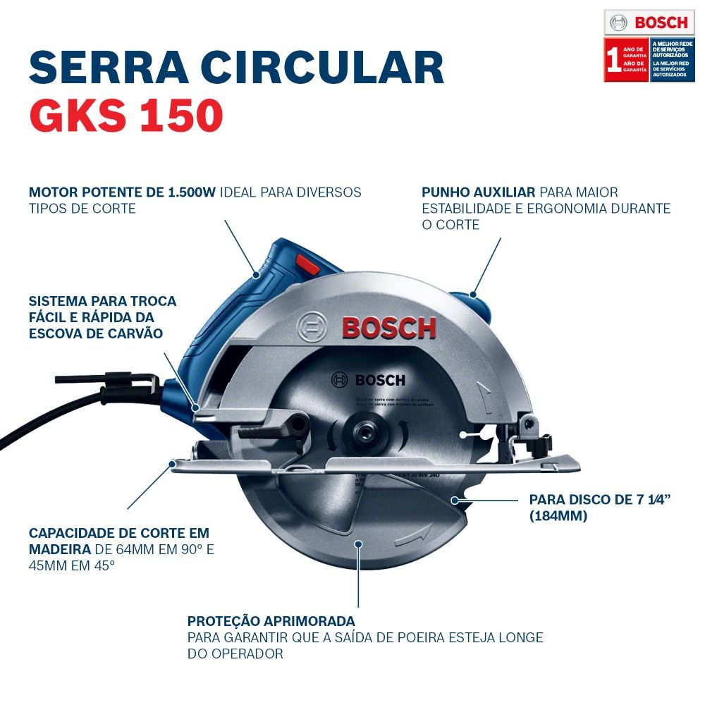 Serra Circular Bosch 7.1/4" GKS 150 + 1 Disco 127V 06016B30D0-000 - 4