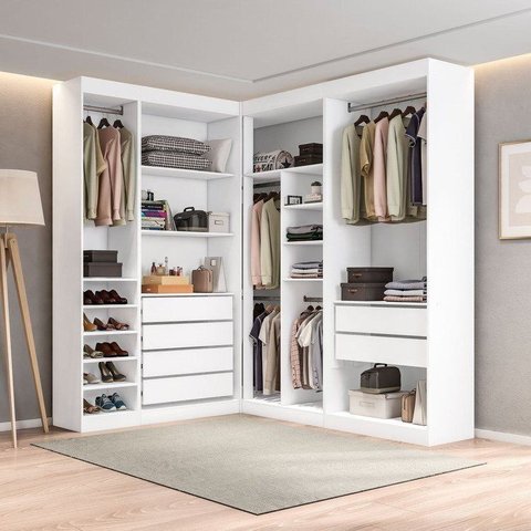 Guarda-Roupas Closet Modulado Roupeiro de Canto L sem Portas 6 Gavetas Sapateira Versatille Yescasa