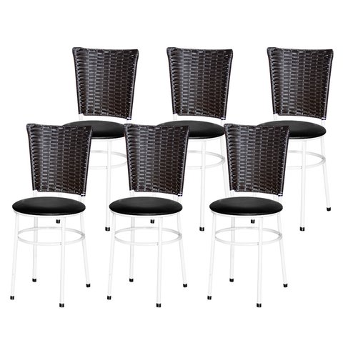 6 Cadeiras para Mesa Branca Hawai Marrom:preto