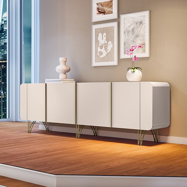 Aparador Buffet para Sala de Estar Lotus 220 Cm H01 Off White Clique Chique - 2