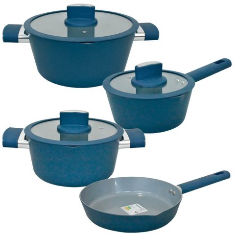 Jogo de Panelas de Indução Antiaderente Cerâmica Chicago Azul 4 Peças - Casambiente