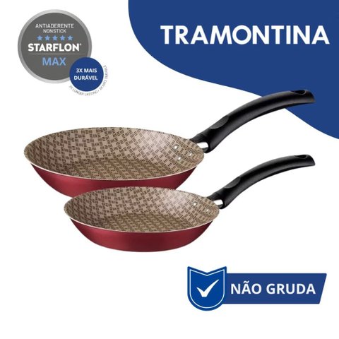 Jogo de Frigideiras Tramontina Turim Antiaderente Vermelho:vermelho