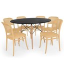 Ver imagem 1 de Conjunto Mesa de Jantar Redonda Eiffel Preta 120cm + 6 Cadeiras Roma - Nude