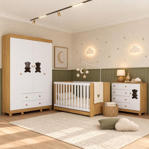Quarto de Bebê Completo com Berço Americano 3 em 1 e Colchão Incluso Flor Multimóveis MP4931