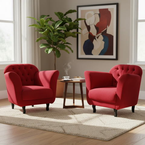Kit 2 Poltronas Decorativa Dália Suede Vermelho Pés Madeira Mz Decor