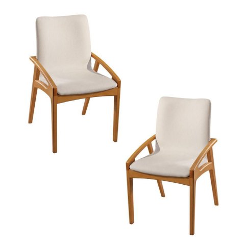 Conjunto 2 Cadeiras Madeira Maciça Tauari Concha Anatômica Sofisticado Alta Qualidade Távoli Decor