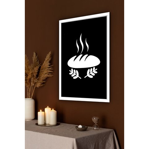 Quadro Decorativo Cozinha Pão Quente - 70x50cm:moldura Branca
