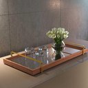 Ver imagem 2 de Bandeja Espelhada Madeira com Alça Dourada