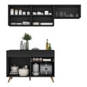 Ver imagem 4 de Armário Cozinha Modulada Compacta com Balcão 3 Peças Veneza Multimóveis Mp3764 Preto/dourado