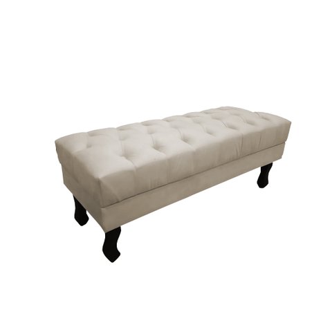 Recamier Luis Xv Capitonê Retrô 120cm Couro Bege Pés Madeira Mz Decor