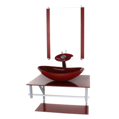 GABINETE DE VIDRO PARA BANHEIRO 60CM AC CUBA OVAL VERMELHO CEREJA FULL