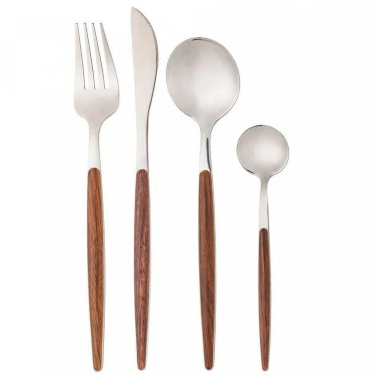 Faqueiro de Aço Inox Cabo Estampa Madeira 24pç Organic Faqueiro de Aço Inox Cabo Estampa Madeira 24pç Organic