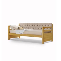 Sofá Cama Solteiro Verona Mona Imbuia Estofado Capitonê Veludo Bege - 3