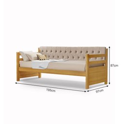 Sofá Cama Solteiro Verona Mona Imbuia Estofado Capitonê Veludo Bege - 4