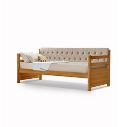 Sofá Cama Solteiro Verona Mona Imbuia Estofado Capitonê Veludo Bege - 1