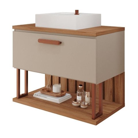 Gabinete para Banheiro 80 Cm 100% Mdf Nicho 1 Porta Basculante Duna Mgm Móveis Cappuccino/freijo