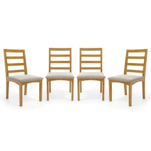 Kit com 4 Cadeiras Cecília Madeira Maciça Assentos Estofados para Mesa de Jantar Veludo Bege 102