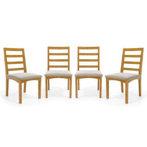 Kit com 4 Cadeiras Cecília Madeira Maciça Assentos Estofados para Mesa de Jantar Veludo Bege 102