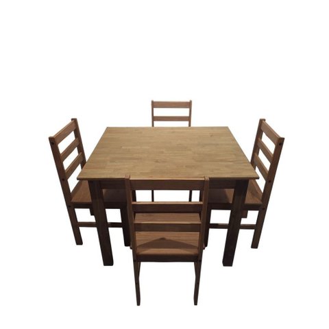 Conjunto Mesa Quadrada com 4 Cadeiras em Madeira Maciça Cera Castanho –Cancun
