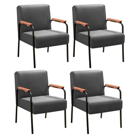 Kit 4 Poltronas Jade Cor:Veludo Cinza 220