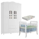 Ver imagem 1 de Berço Americano Lila e Guarda Roupa Infantil New Selena 4 Portas Branco Brilho com Colchão Gazin
