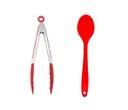 Ver imagem 1 de Jogo 2 Peças Colher 27Cm e Pinça Multiuso 25Cm Vermelha.