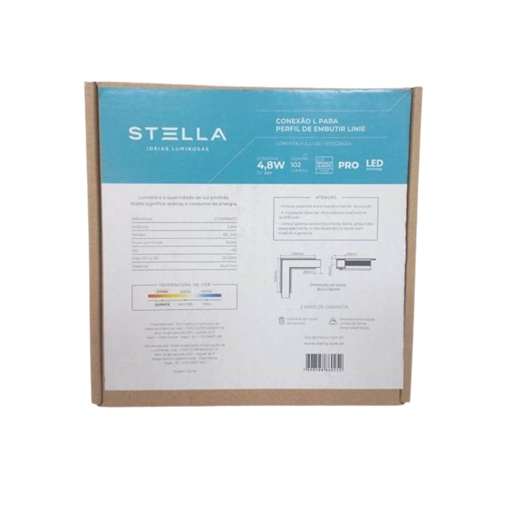 Conexão L para Perfil de Embutir Linie Sth9988/27 Stella - 2
