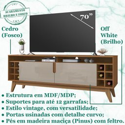 Rack Sala TV 70 Pol Com Adega 160 cm 011078 Cedro Off White DCASA - 3