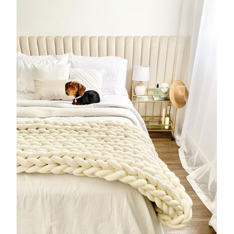 Manta Peseira de Maxi Tricot Queen 0,70x2,20m, Cor Off White - Magma Cotton