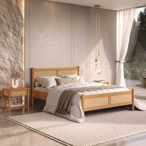 Cama Casal Padrão 140 X 190 Cm Cabeceira de Palhinha Madeira Freijó Cefira  Idimex