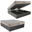 Ver imagem 1 de Cama Box Baú Queen Sintético Bipartido + Colchão Ortobom Airtech Molas Ensacadas 65x158x198 Cor:Cinz