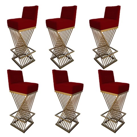 Kit 06 Banquetas Luma Base de Ferro Sued Marsala - D'classe Decor