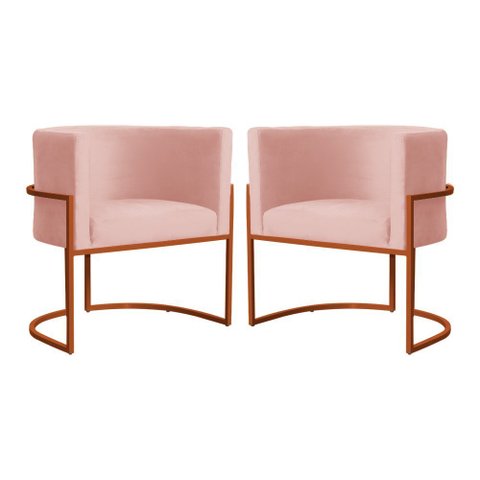 Kit 02 Poltrona Luana Luxo Veludo Rosa Base Bronze - Fm
