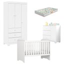 Ver imagem 1 de Quarto de Bebê Duda 3 Portas e Berço Americano Mini Cama Mel Branco Brilho com Colchão Gazin – Phoen