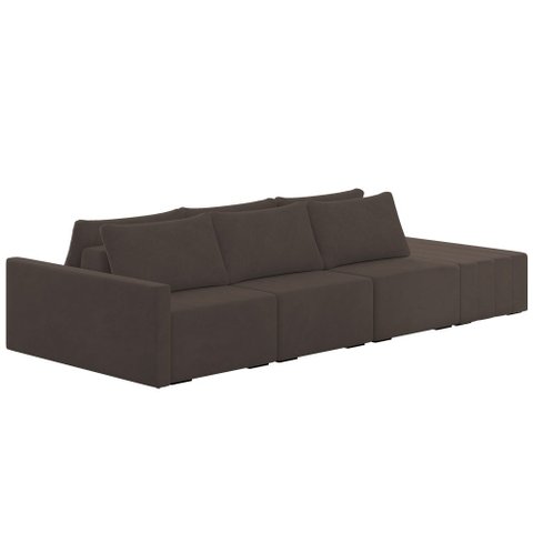 Sofá Ilha Modular com Puff para Sala Living 312cm Georgia K04 Veludo Marrom - Mpozenato
