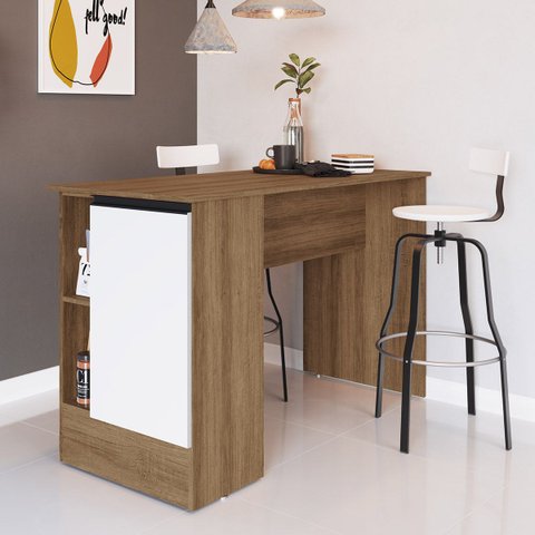 Bancada para Cozinha Laura 135 X 85 X 60 Cm 1 Porta Nichos Mdp Mel Branco - Clicklar
