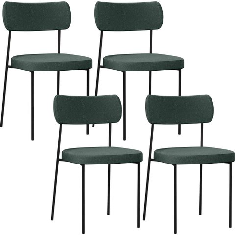 Kit 04 Cadeiras Estofadas para Sala de Jantar Melina L02 Linho Verde - Lyam Decor