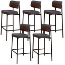 Ver imagem 1 de Kit 05 Banquetas Alta Bar Cozinha Sala de Jantar Aço Preto Kaira C01 Linho Preto Courino Whisky -