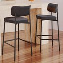 Ver imagem 2 de Kit 05 Banquetas Alta Bar Cozinha Sala de Jantar Aço Preto Kaira C01 Linho Preto Courino Whisky -